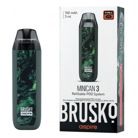 Перезаправляемая Под-Система Бруско Миникан 3 (Brusko Minican 3) 700 mah, Тёмно Зелёный Флюид